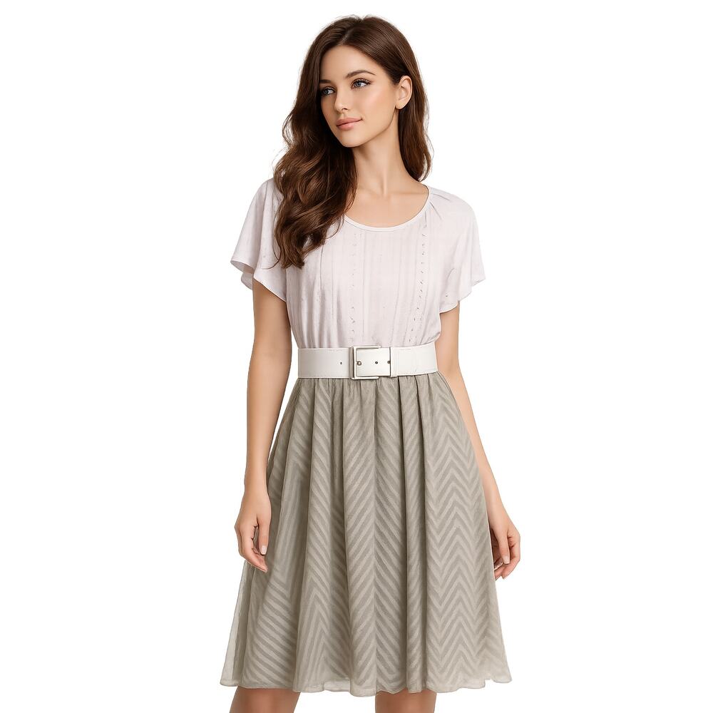 KimCurvy 20W Pink Eyelet Midi Dress Olive Chevron Skirt Plus Size